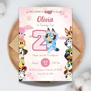 Pink Bluey 2nd Birthday Invitation Printable-1