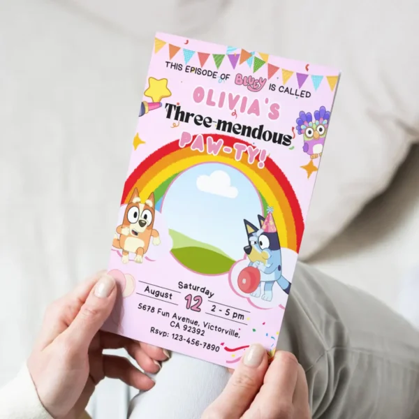 Rainbow Bluey 3rd Birthday Photo Insert Invitation-4