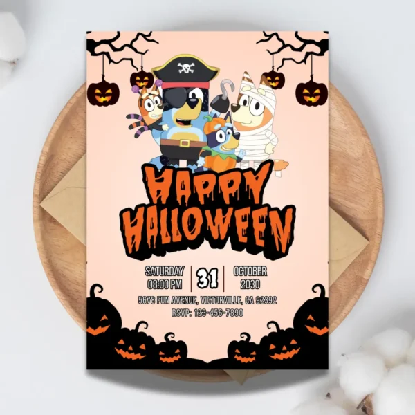 Spooky Bluey Halloween Party Invitation Template-1