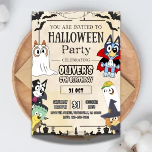 Vintage Bluey Halloween Birthday Invitation-1