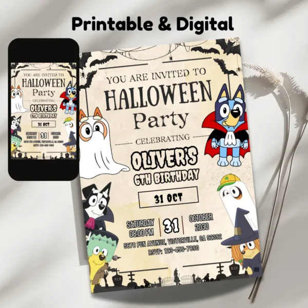 Vintage Bluey Halloween Birthday Invitation-2