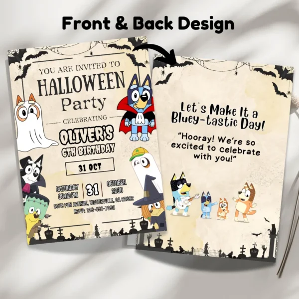 Vintage Bluey Halloween Birthday Invitation-3