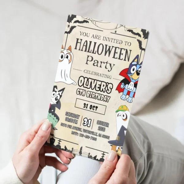 Vintage Bluey Halloween Birthday Invitation-4