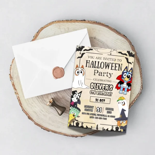 Vintage Bluey Halloween Birthday Invitation-5